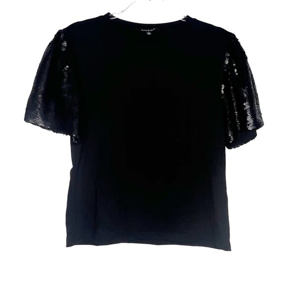 STRUT & BOLT Sequin Sleeve Crew Neck Top Embellished Stretch Black Size Medium - Picture 1 of 6